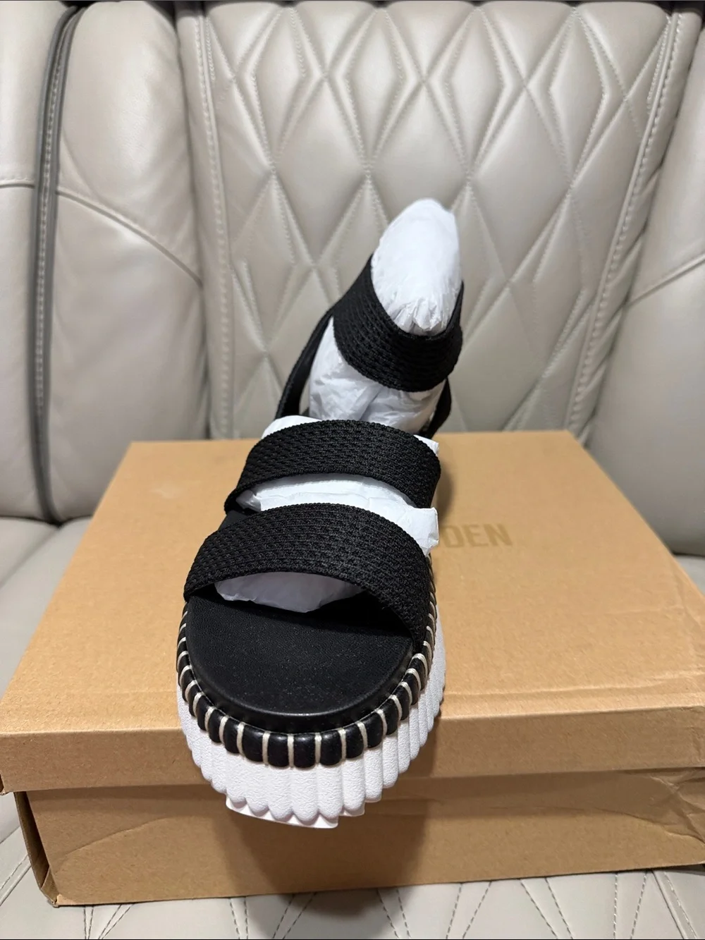 Steve Madden Shelle Platform Sandals in Black and White